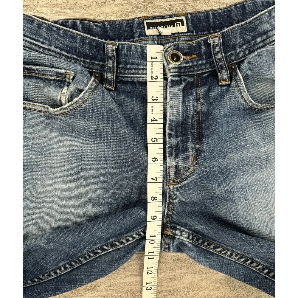 Travis Mathew Mens Jeans 32x26 Blue Distressed Mid Rise Straight Leg